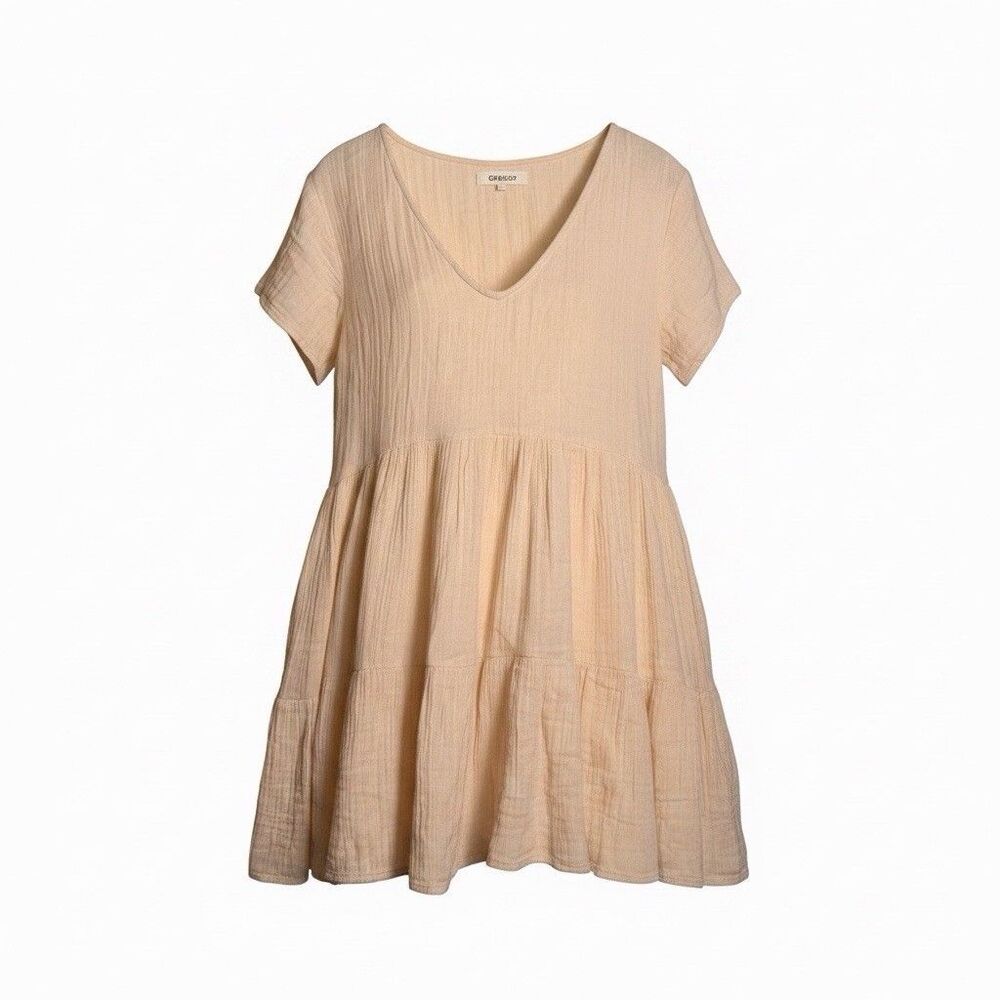 Rip Curl Pink Cotton Gauze Babydoll Dress Womens Large V-Neck Tiered NEW w/TAGS